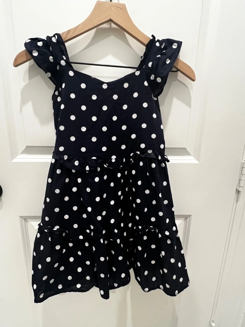 Janie and Jack Navy & White Polka Dot Dress Ruffled Sleeve Waist Bottom - Size